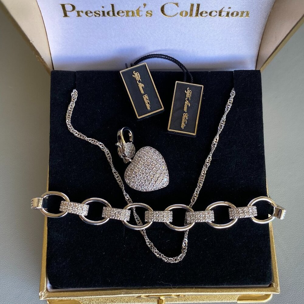 3 Piece Crystal Silver tone Necklace, bracelet & pendant